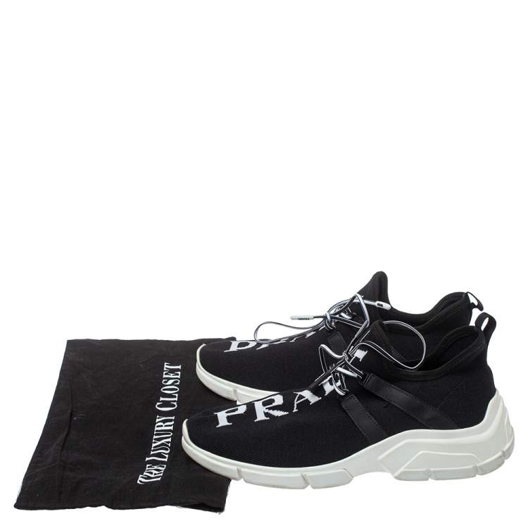 Pre Owned Prada Black Knit Fabric XY Logo Low Top Sneakers Size 39