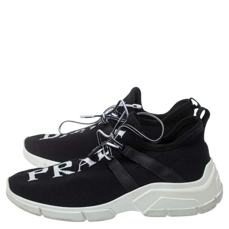 Pre Owned Prada Black Knit Fabric XY Logo Low Top Sneakers Size 39