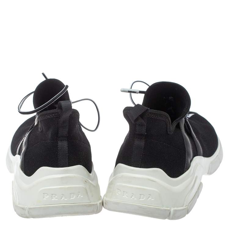 Pre Owned Prada Black Knit Fabric XY Logo Low Top Sneakers Size 39