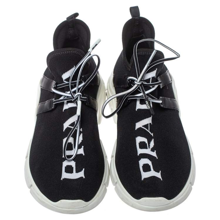 Pre Owned Prada Black Knit Fabric XY Logo Low Top Sneakers Size 39