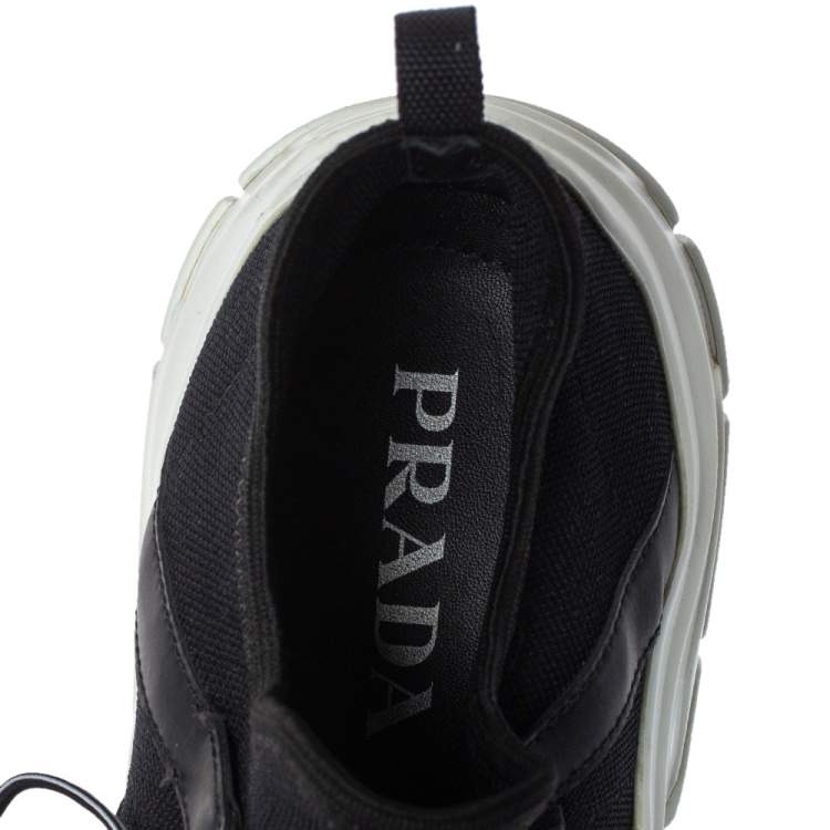 Pre Owned Prada Black Knit Fabric XY Logo Low Top Sneakers Size 39