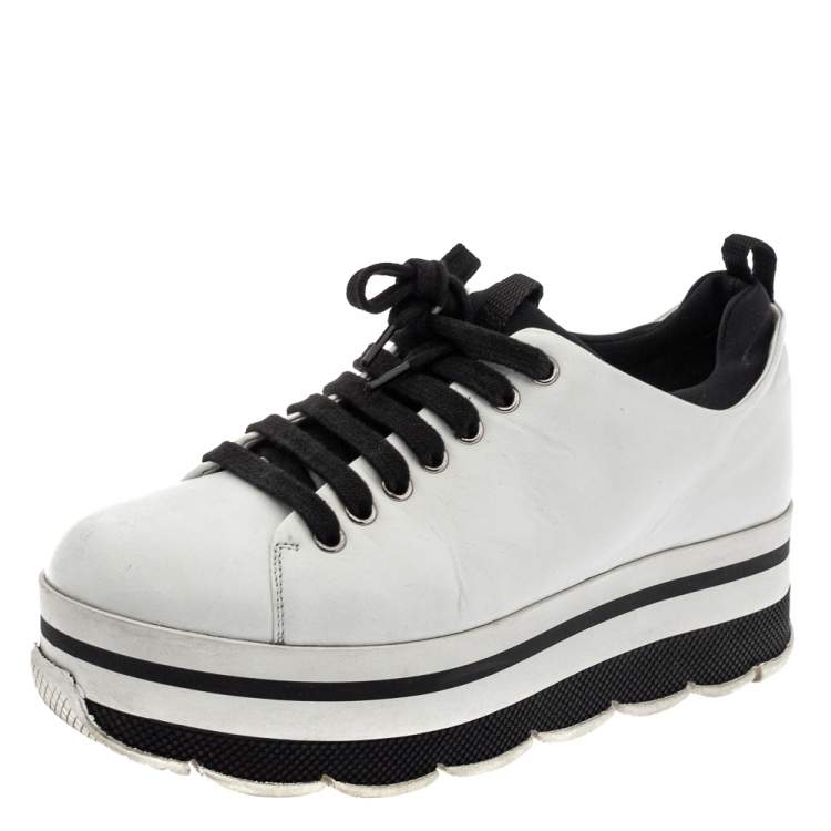 Prada White Leather Linea Rossa Platform Sneakers Size  Prada | TLC