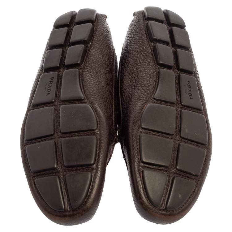 Pre Owned Prada Brown Leather Bow Loafers Size 38