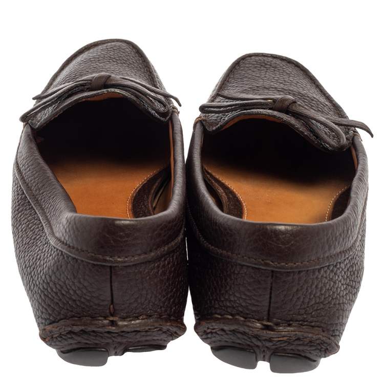 Pre Owned Prada Brown Leather Bow Loafers Size 38