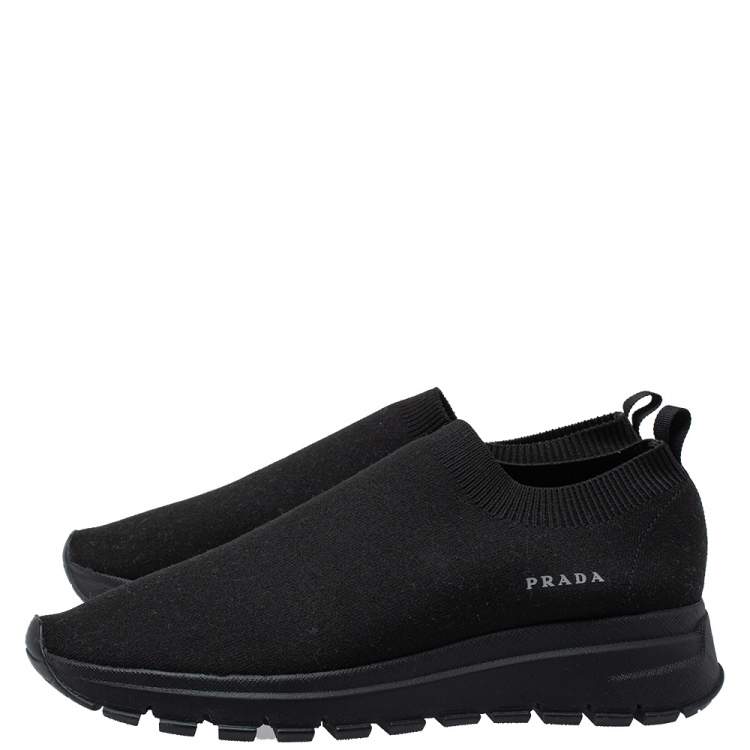 Pre Owned Prada Black Stretch Fabric Runner Low Top Sneakers Size 39