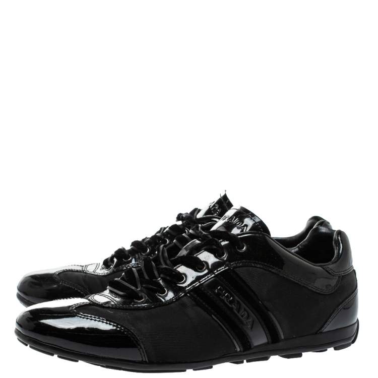 Pre Owned Prada Black Patent Leather And Nylon Low Top  Sneakers Size 39