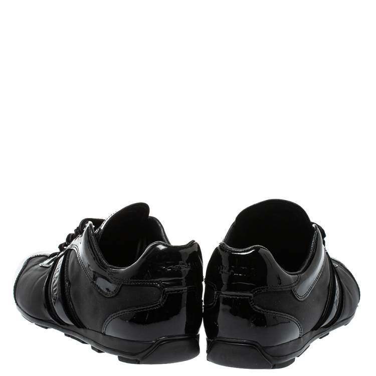 Pre Owned Prada Black Patent Leather And Nylon Low Top  Sneakers Size 39