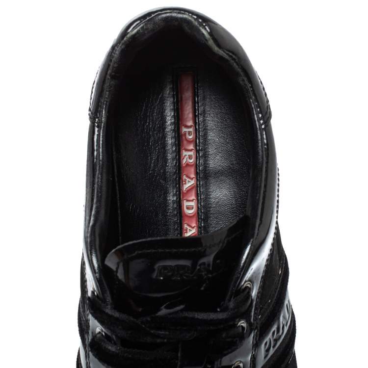 Pre Owned Prada Black Patent Leather And Nylon Low Top  Sneakers Size 39