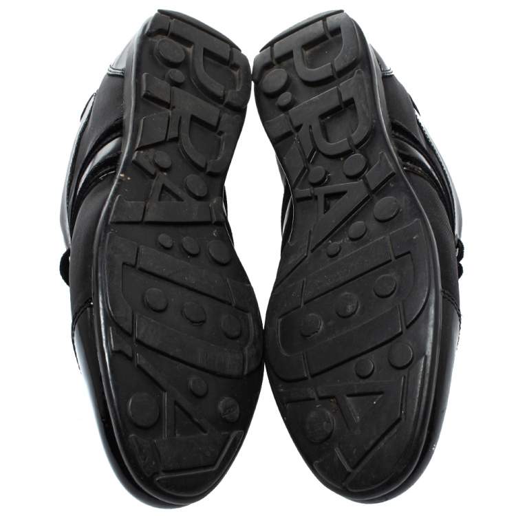 Pre Owned Prada Black Patent Leather And Nylon Low Top  Sneakers Size 39