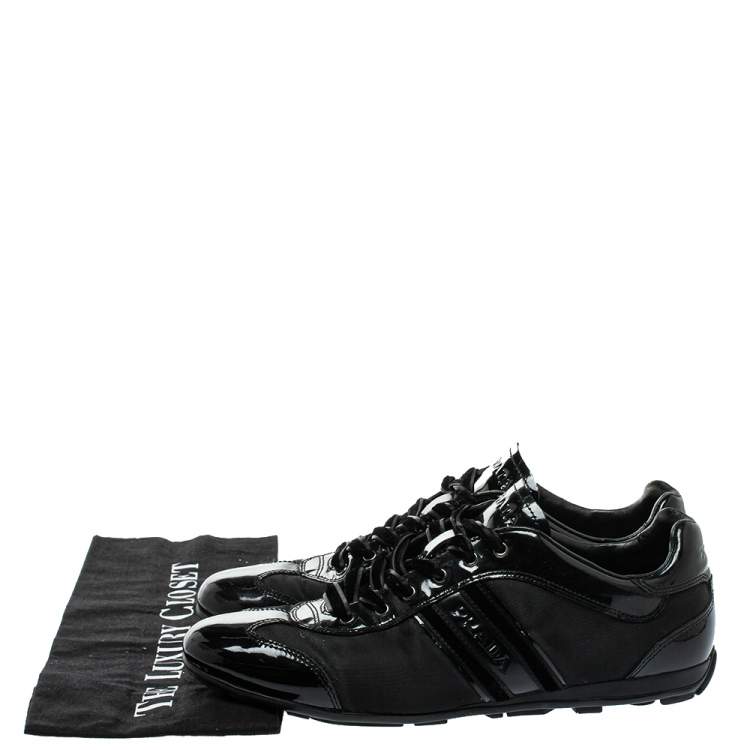 Pre Owned Prada Black Patent Leather And Nylon Low Top  Sneakers Size 39