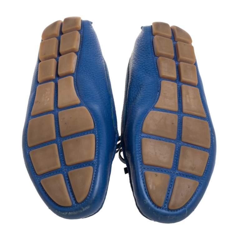 Pre Owned Prada Blue Leather Bow Slip On Loafers Size 37.5