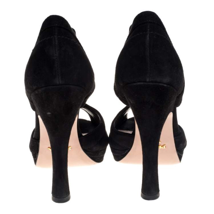 Pre Owned Prada Black Suede Cutout Peep Toe Booties Size 37.5
