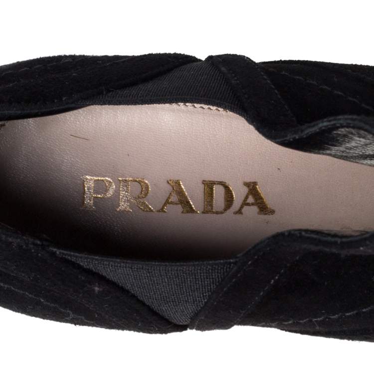 Pre Owned Prada Black Suede Cutout Peep Toe Booties Size 37.5