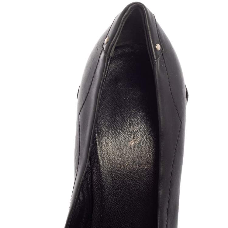 Pre Owned Prada Black Leather Pointed Toe Logo Pumps Size 37
