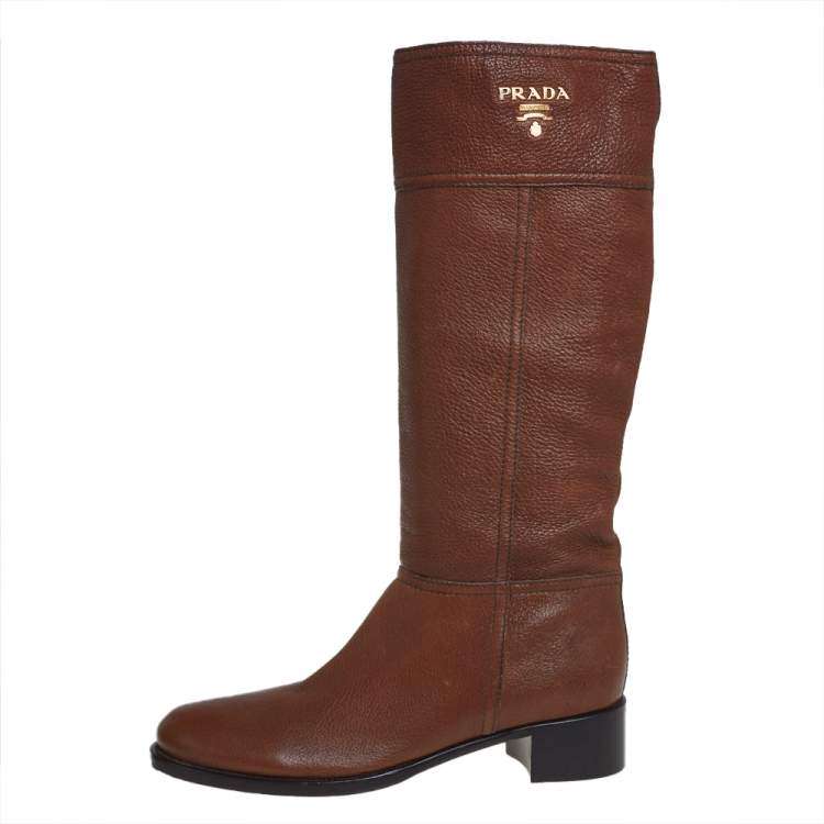 Prada Brown Leather Knee Length Boots Size 40 Prada | TLC