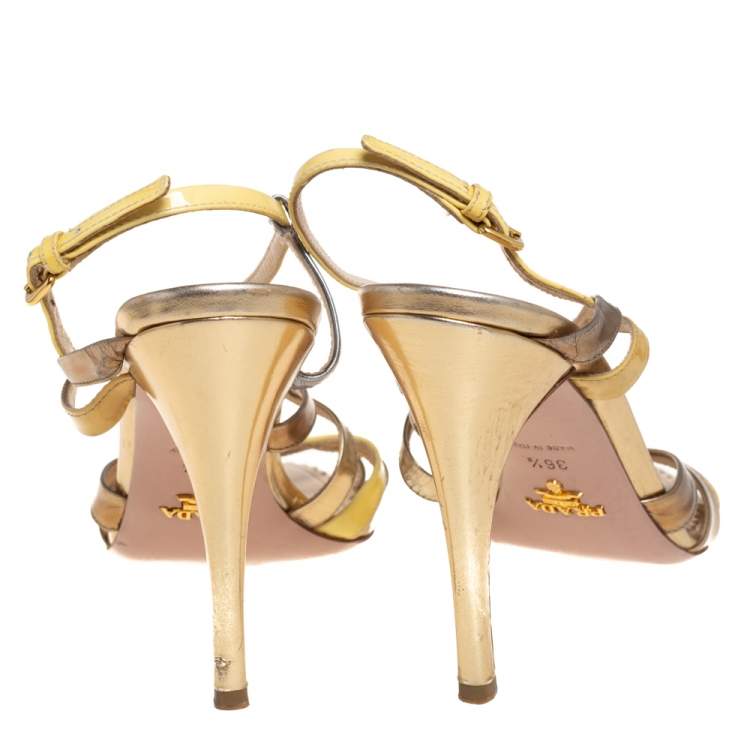 Pre Owned Prada Multicolor Metallic Leather And Patent Strappy Slingback Sandals Size 36.5