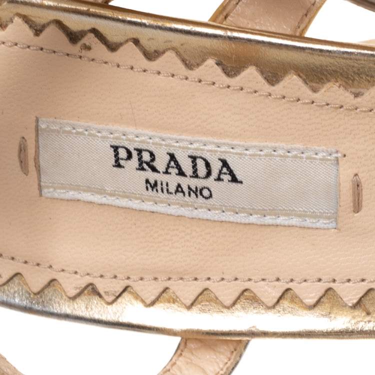 Pre Owned Prada Multicolor Metallic Leather And Patent Strappy Slingback Sandals Size 36.5