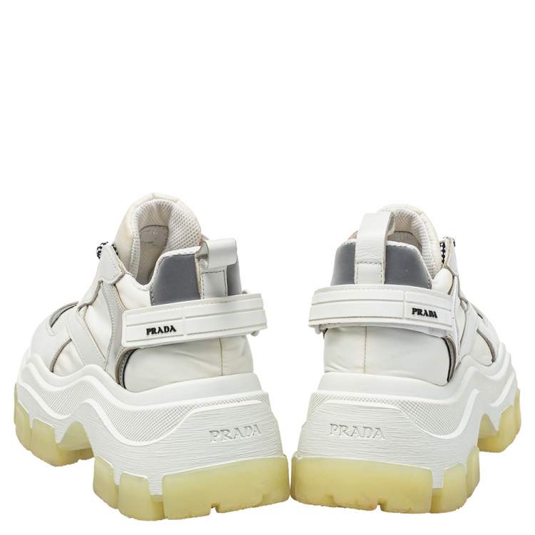 Pre Owned Prada White Leather And Nylon Pegasus Lace Up Sneakers Size 36