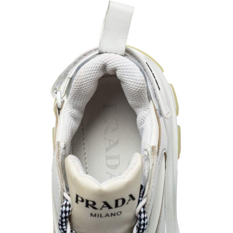 Pre Owned Prada White Leather And Nylon Pegasus Lace Up Sneakers Size 36