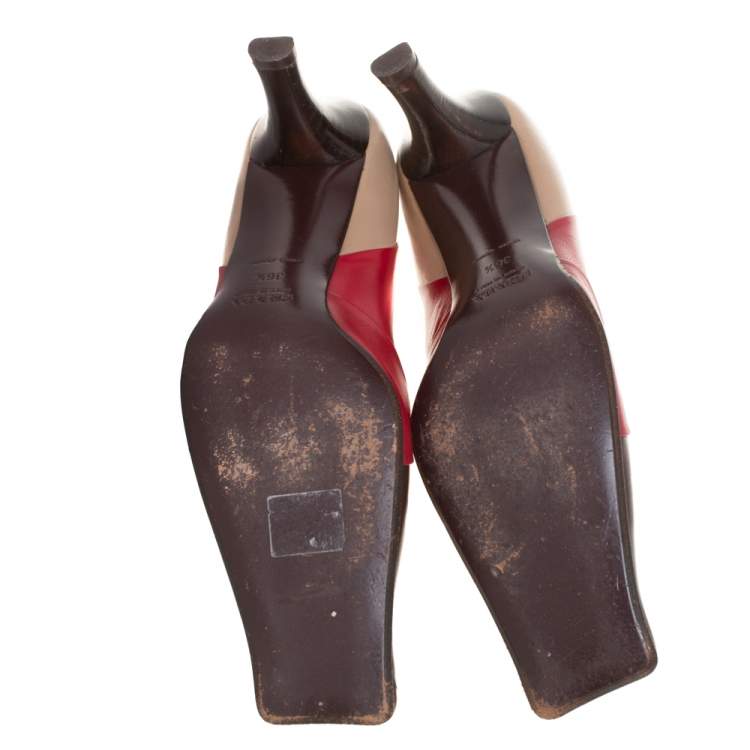 Pre Owned Prada Tricolor Leather Square Toe Pumps Size 36.5