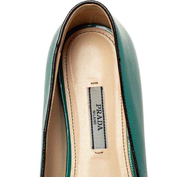 Pre Owned Prada Blue  Patent Leather Saffiano Smoking Slipper Loafers Size 38