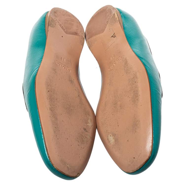 Pre Owned Prada Blue  Patent Leather Saffiano Smoking Slipper Loafers Size 38
