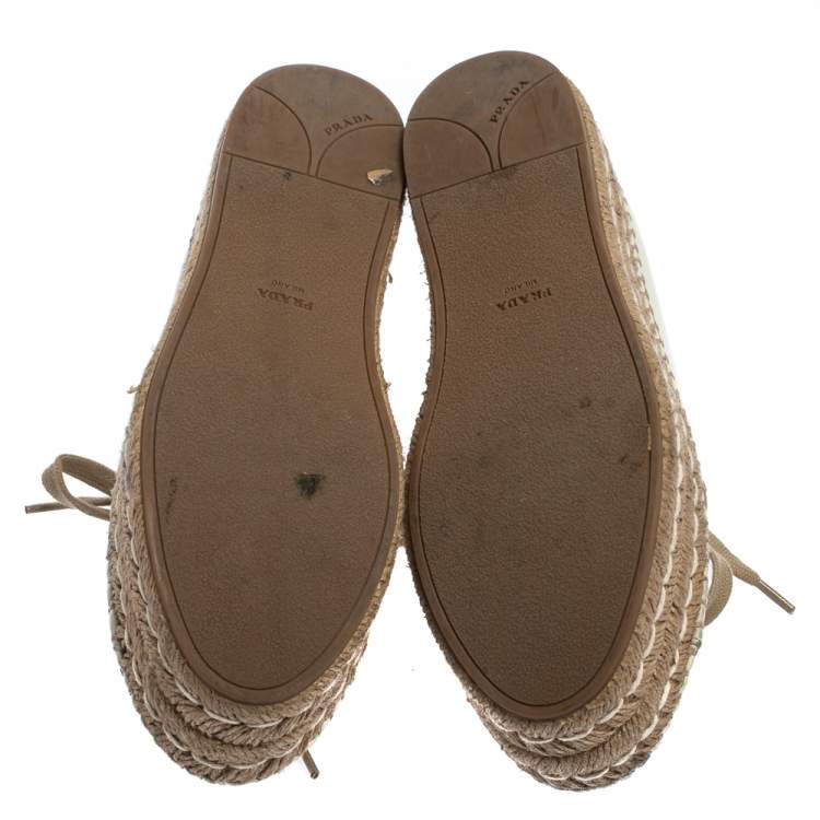 Pre Owned Prada Off White Leather Espadrille Wedge Sneakers Size 36