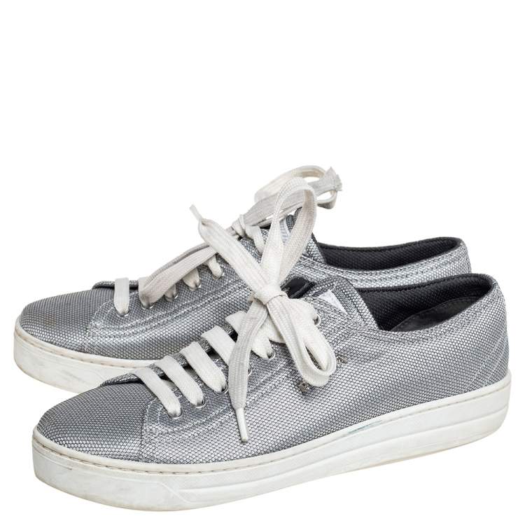 Pre Owned Prada Silver Fabric Low Top Sneakers Size 36