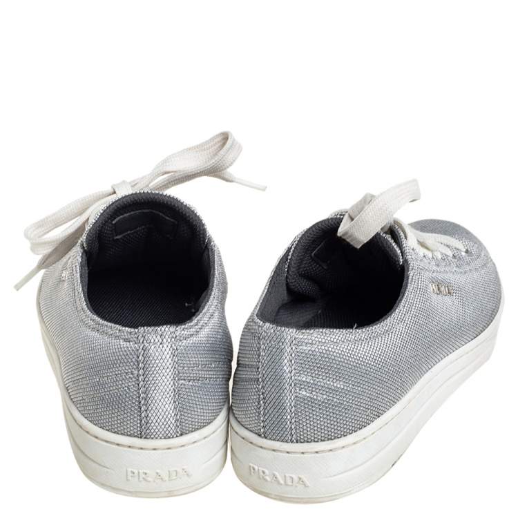 Pre Owned Prada Silver Fabric Low Top Sneakers Size 36