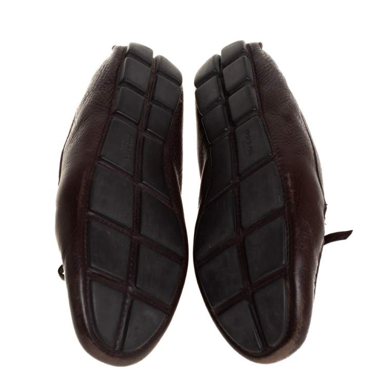 Pre Owned Prada Brown Leather Bow Loafers Size 40