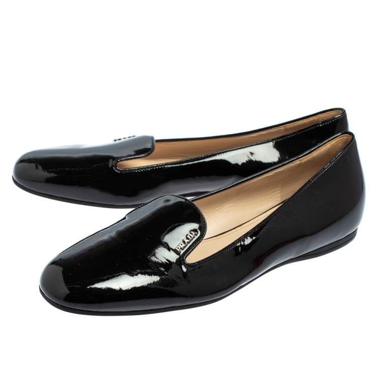 Pre Owned Prada Black Patent Leather Loafers Size 41