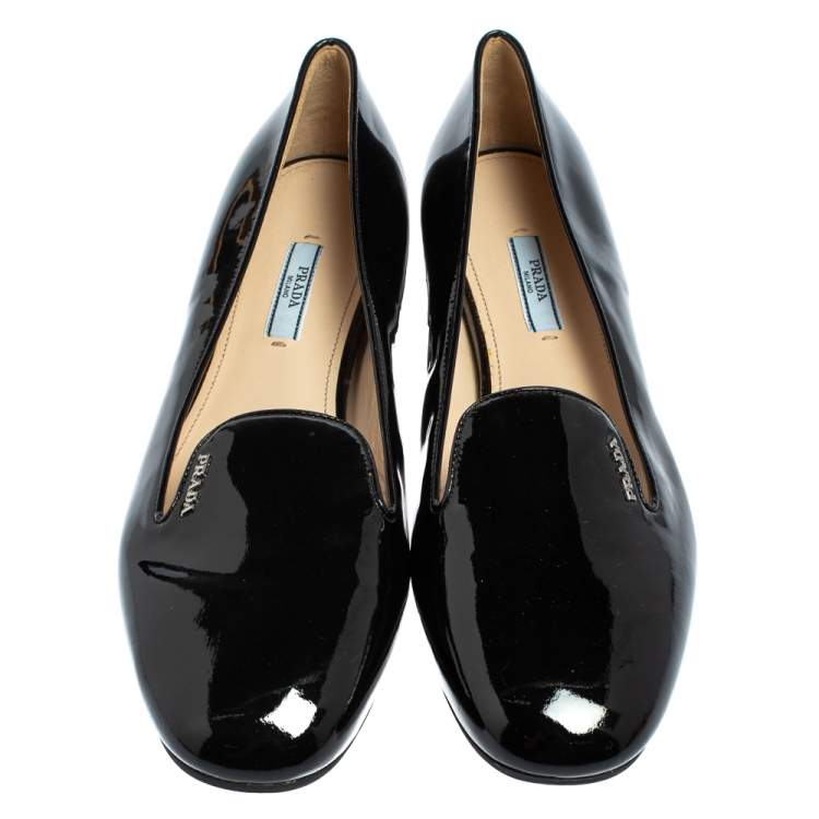 Pre Owned Prada Black Patent Leather Loafers Size 41