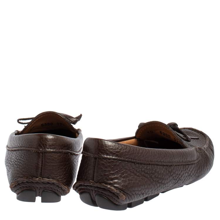 Pre Owned Prada Brown Textured Leather Bow Loafers Size 37.5