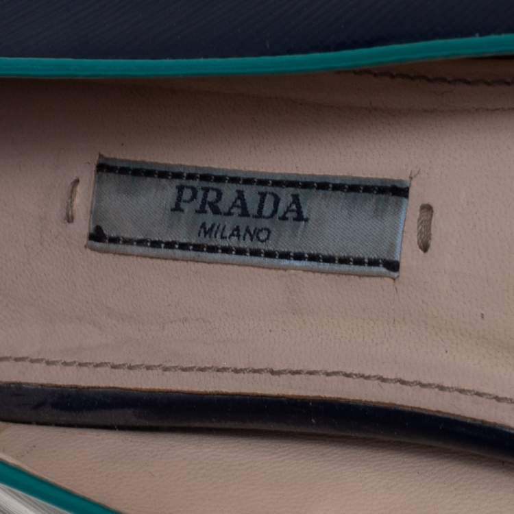 Pre Owned Prada Dark Blue Patent Saffiano Leather Smoking Slippers Size 40