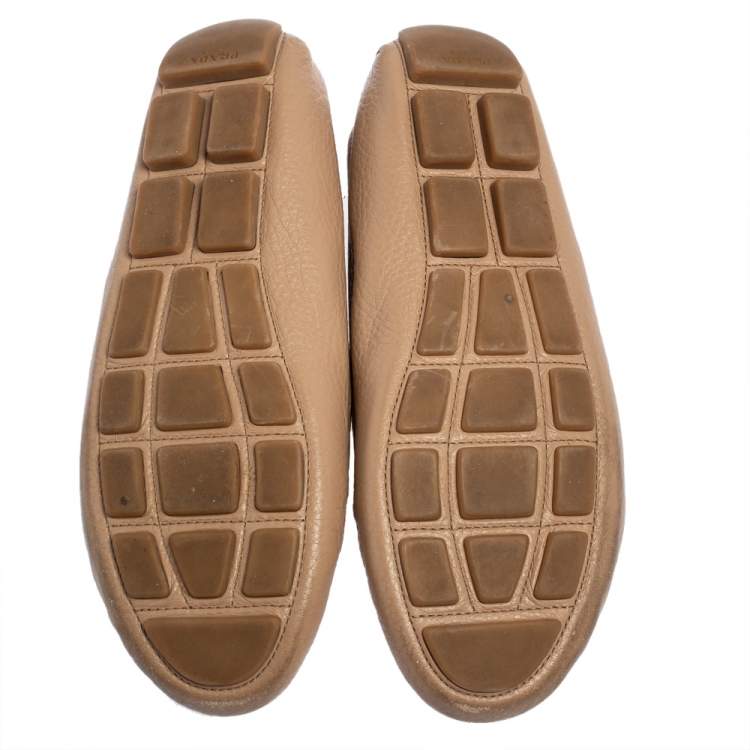 Pre Owned Prada Beige Leather Slip On Loafers Size 37.5