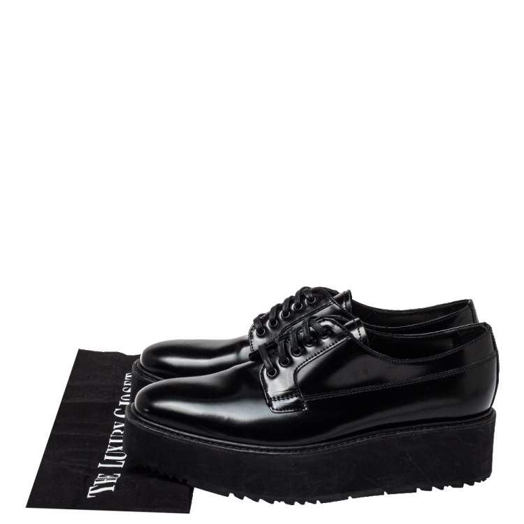 Pre Owned Prada Black Leather Lace Up Platform Derby Size 38