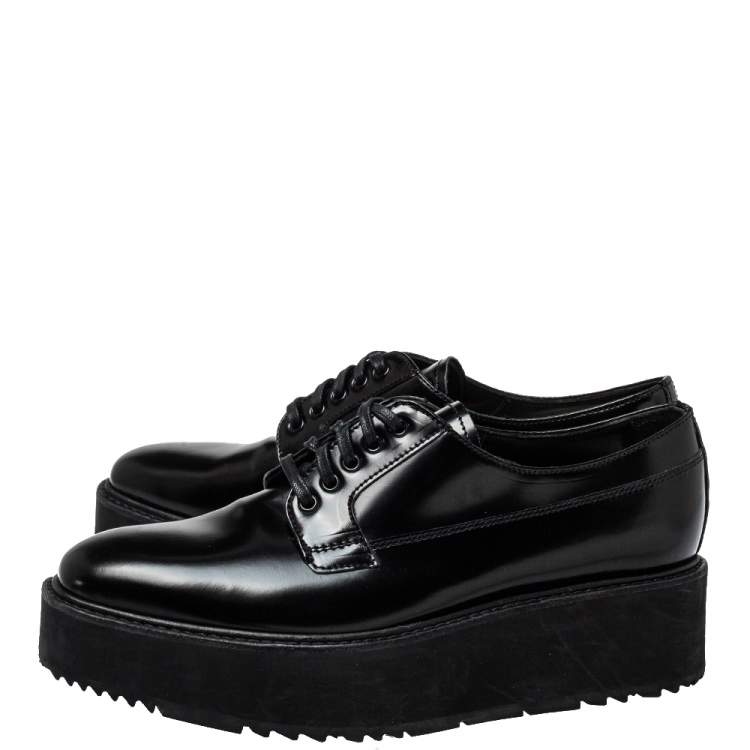 Pre Owned Prada Black Leather Lace Up Platform Derby Size 38