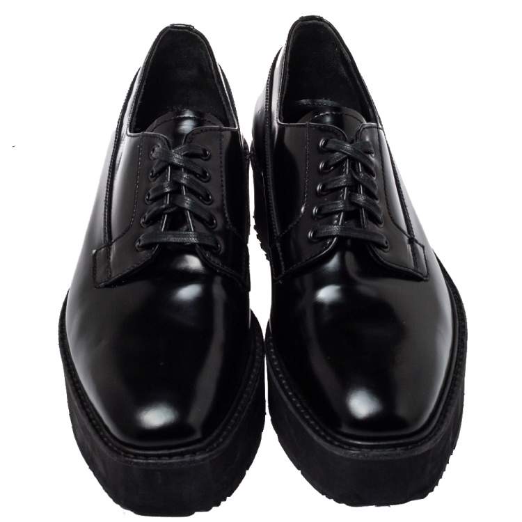Pre Owned Prada Black Leather Lace Up Platform Derby Size 38