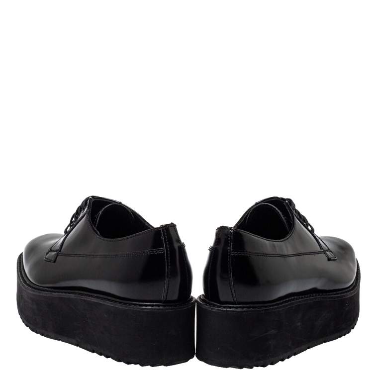 Pre Owned Prada Black Leather Lace Up Platform Derby Size 38