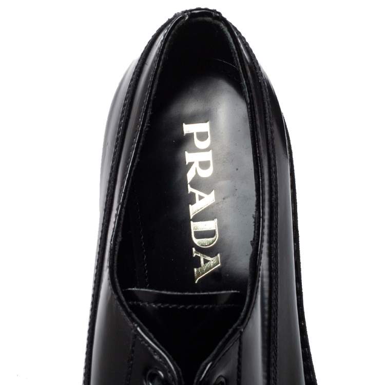 Pre Owned Prada Black Leather Lace Up Platform Derby Size 38
