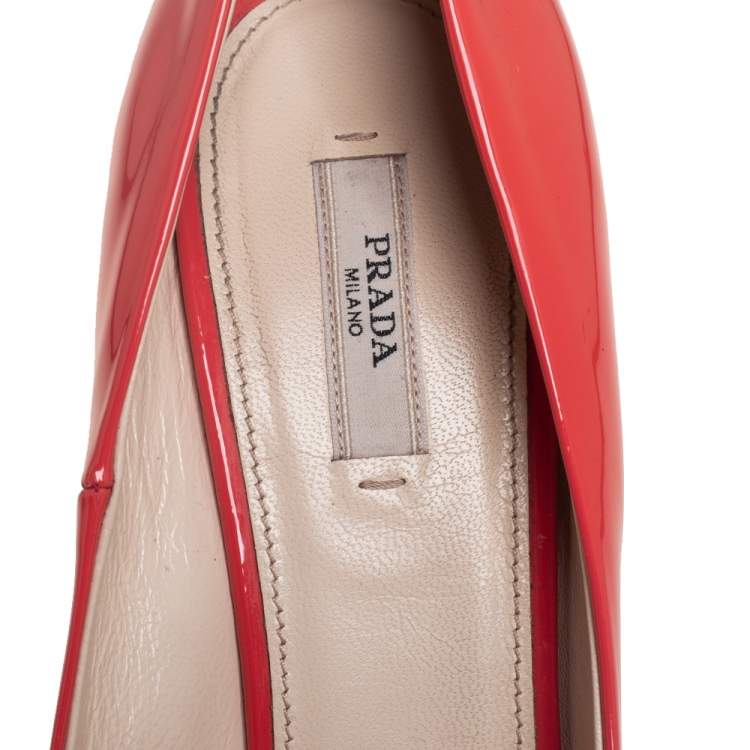 Pre Owned Prada Orange Patent Leather Slip On Pumps Size 40.5
