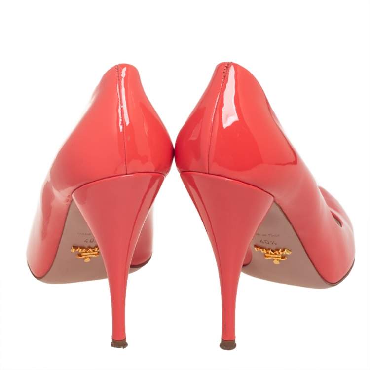 Pre Owned Prada Orange Patent Leather Slip On Pumps Size 40.5