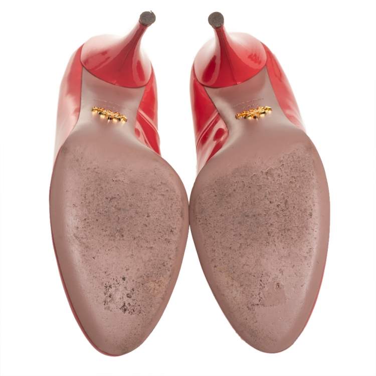 Pre Owned Prada Orange Patent Leather Slip On Pumps Size 40.5