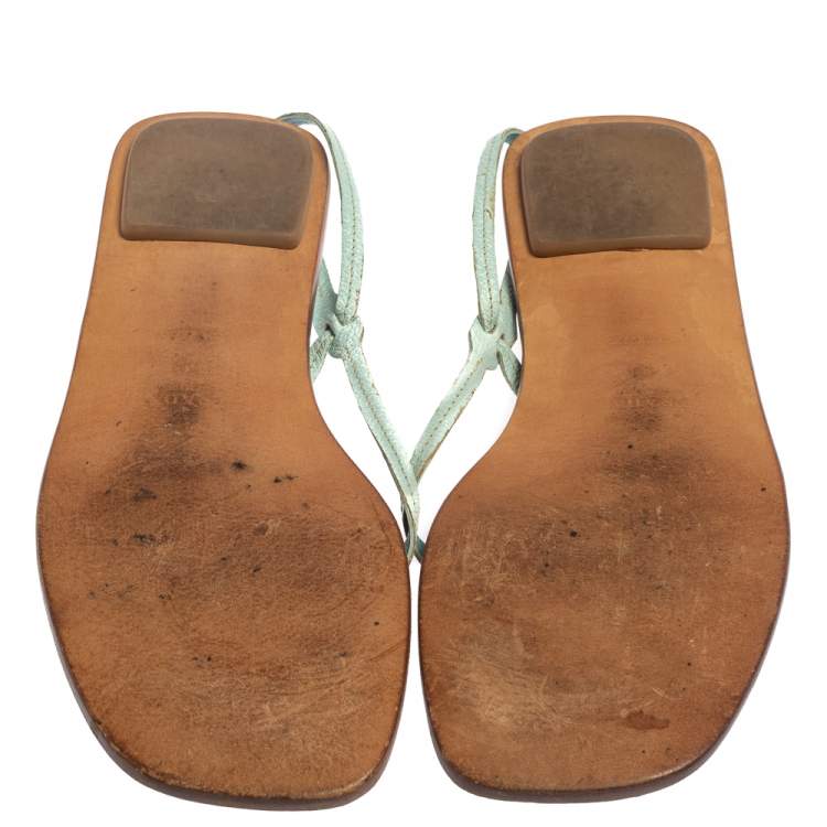Pre Owned Prada Blue Leather Thong Sandals Size 40