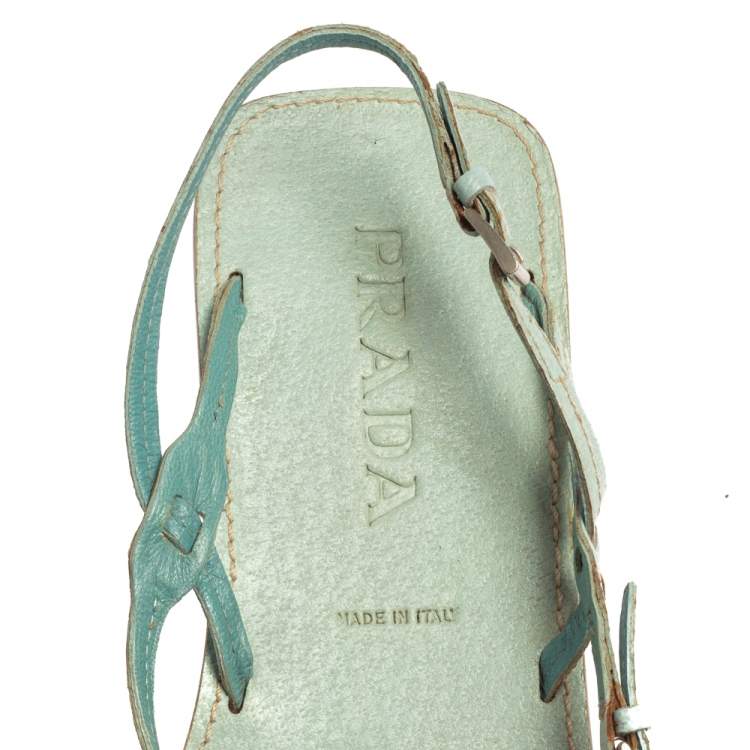 Pre Owned Prada Blue Leather Thong Sandals Size 40
