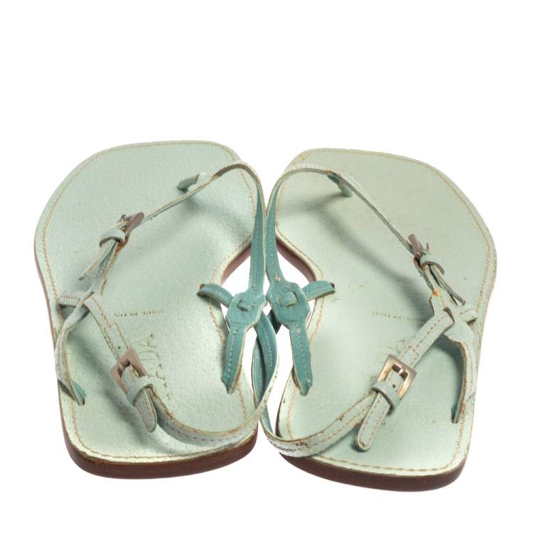 Pre Owned Prada Blue Leather Thong Sandals Size 40