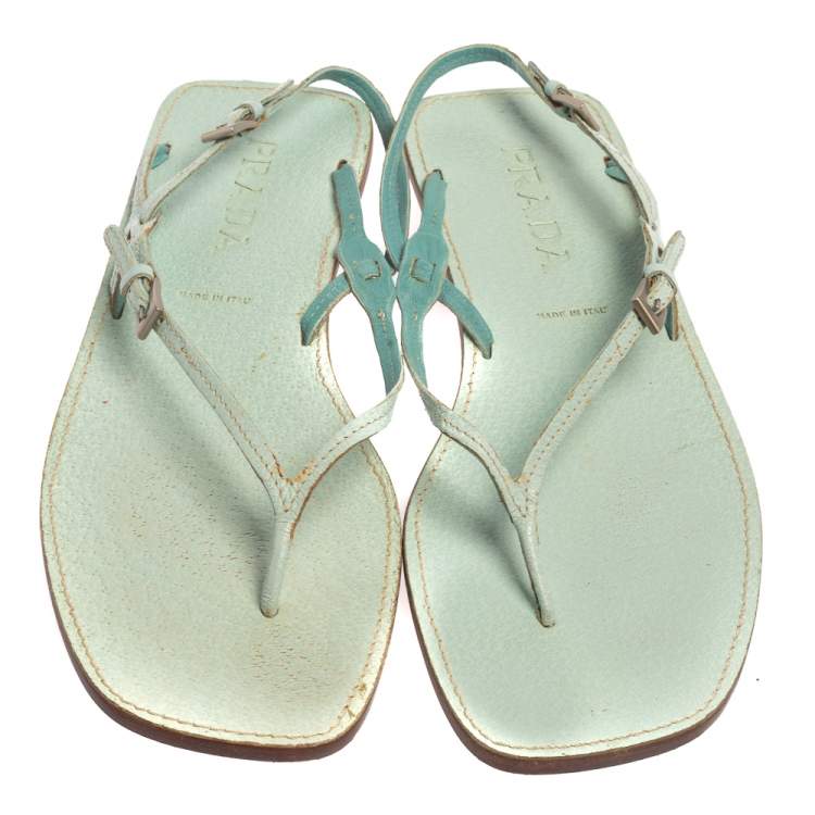Pre Owned Prada Blue Leather Thong Sandals Size 40
