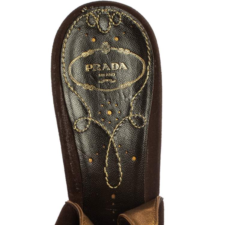 Pre Owned Prada Brown Suede Wedge Peep Toe Sandals Size 41