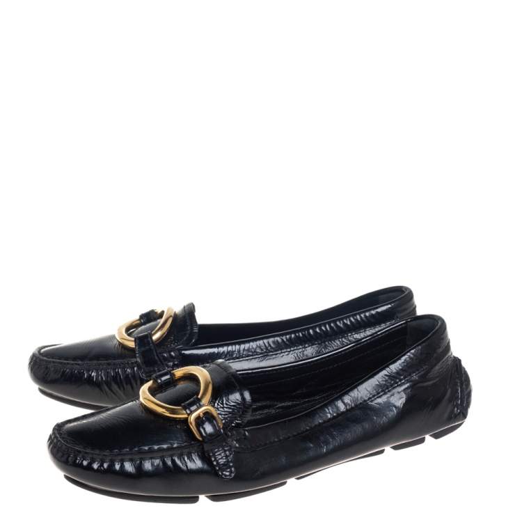 Pre Owned Prada Black Patent Leather Slip On Loafers Size 36.5