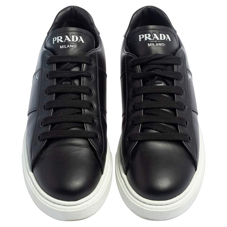 Pre Owned Prada Black Leather Low Top Platform Sneakers Size 38